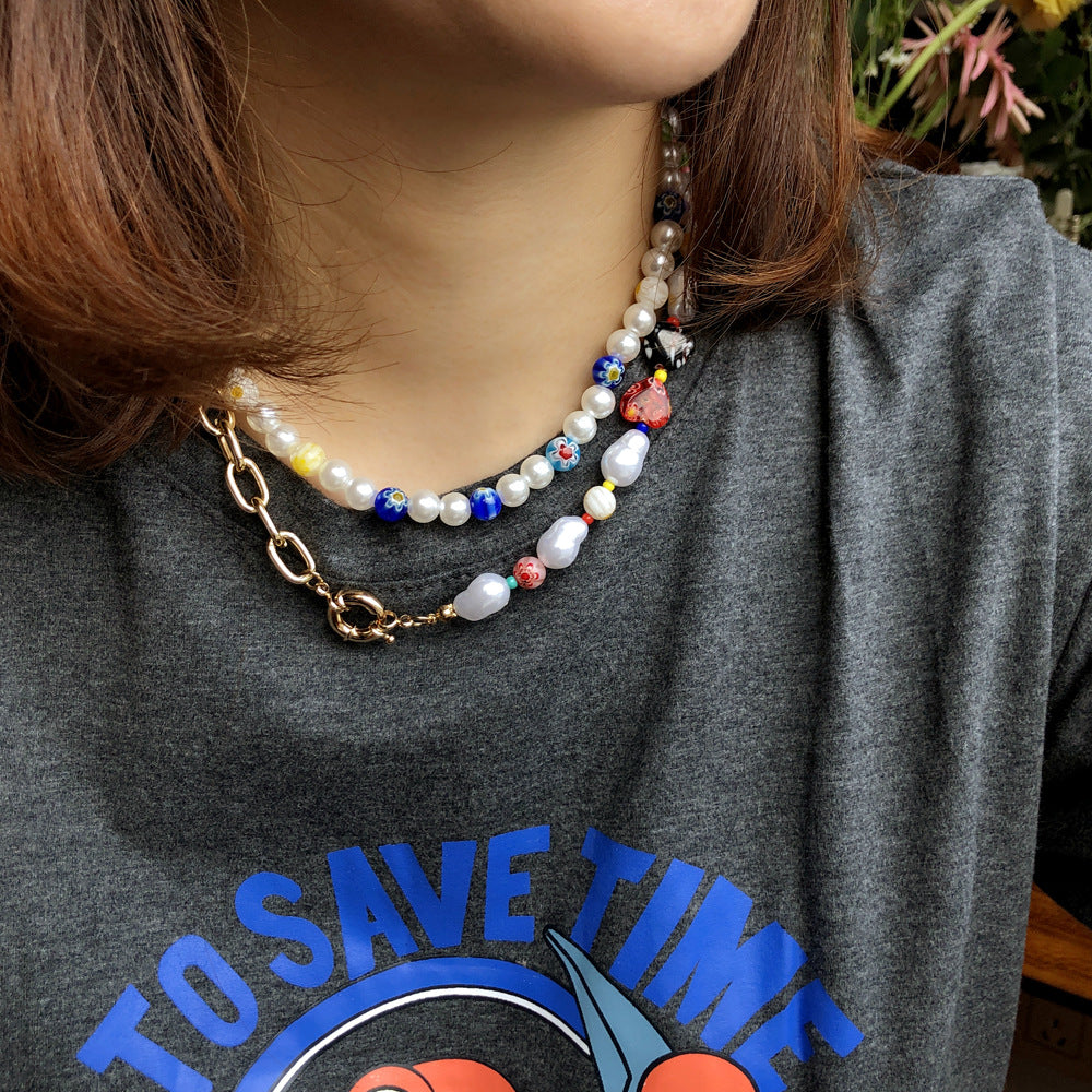 Venta al por mayor collar de clavícula de perlas de vidrio de pétalos de margaritas pequeños coloridos